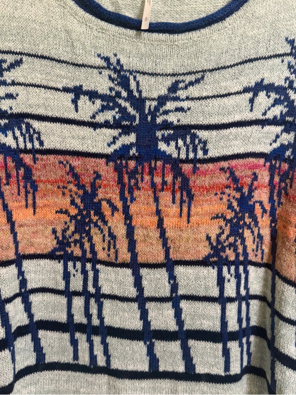 Free People Women's Palm Tree Breeze Knit Ruched Sweater Pullover Top Sunset S - Picture 6 of 11
